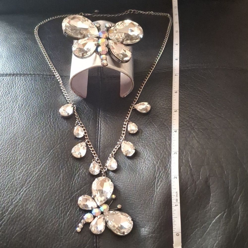 Elegant Silver Crystal Butterfly Necklace ,and Butterfly Bracelet